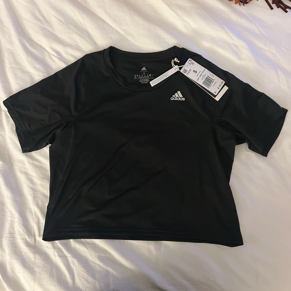 adidas Black Cropped Short Sleeve Performance Top